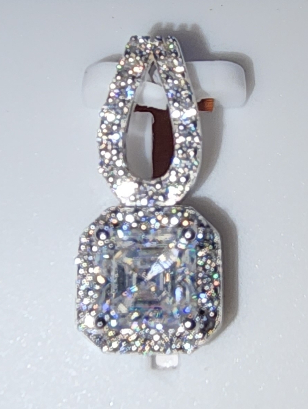 S925 & Asscher-cut Moissanite 💎 Halo Pave Pendant, 1.5 Carats CTW, NEW!